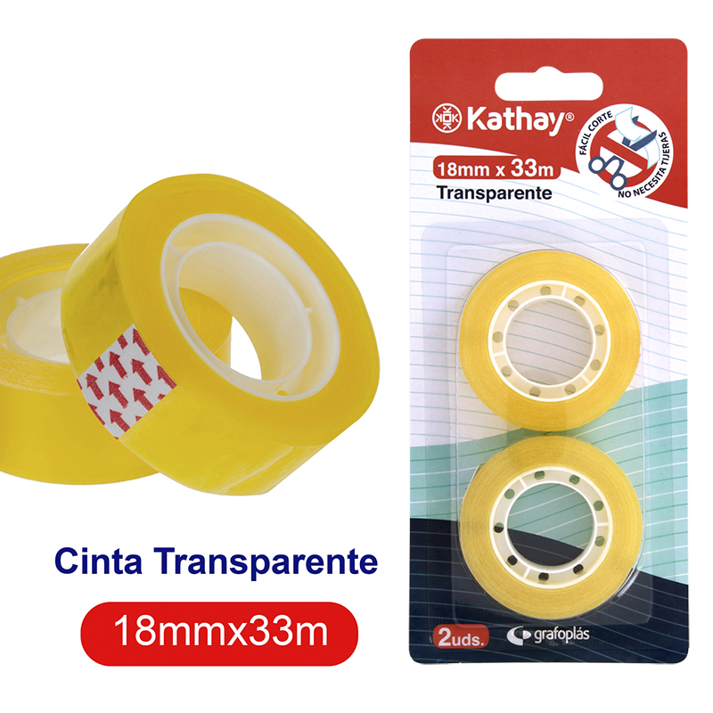 Blíster 2 cintas transparentes 18mmx33m KATHAY