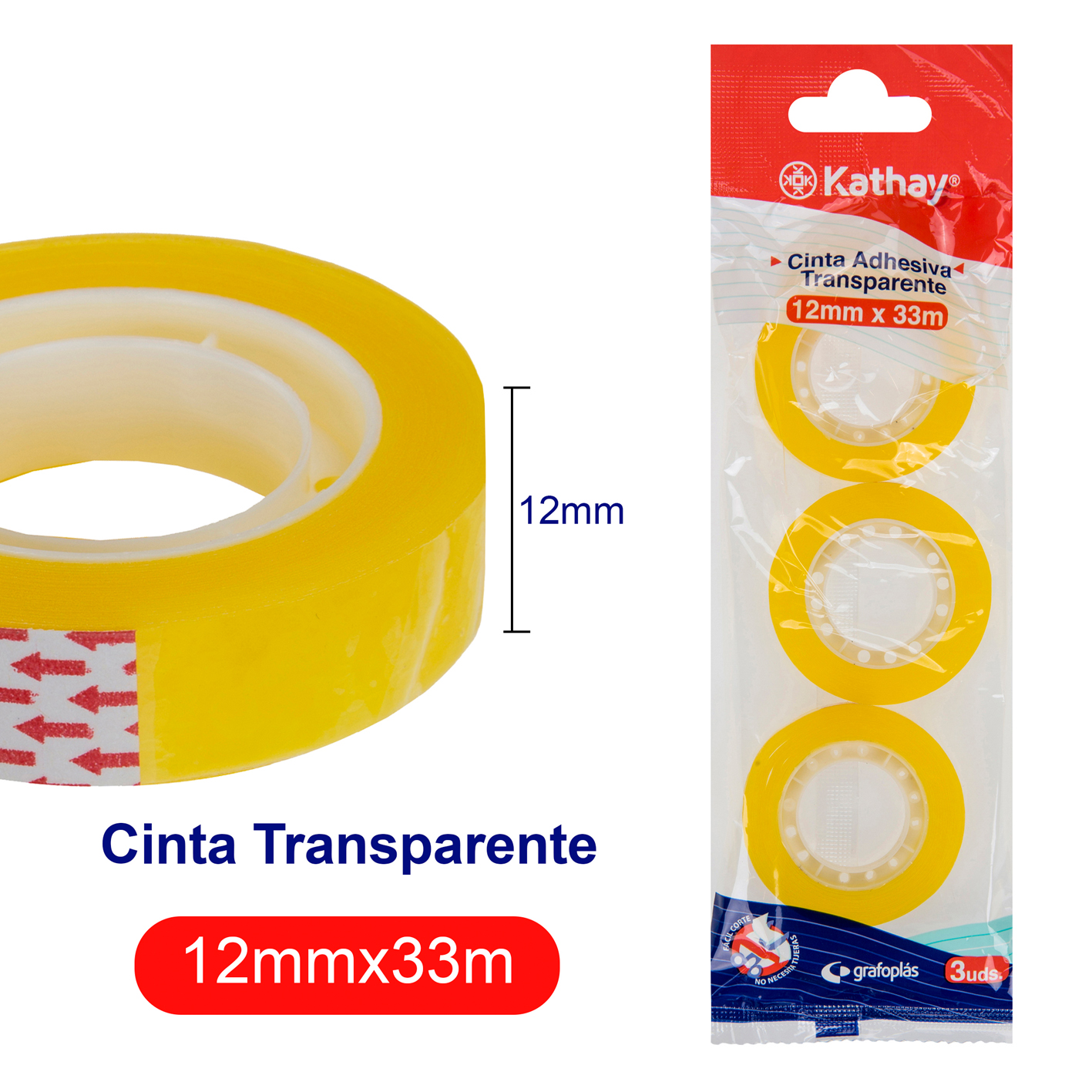Bolsa 3 cintas transparentes 12mmx33m KATHAY
