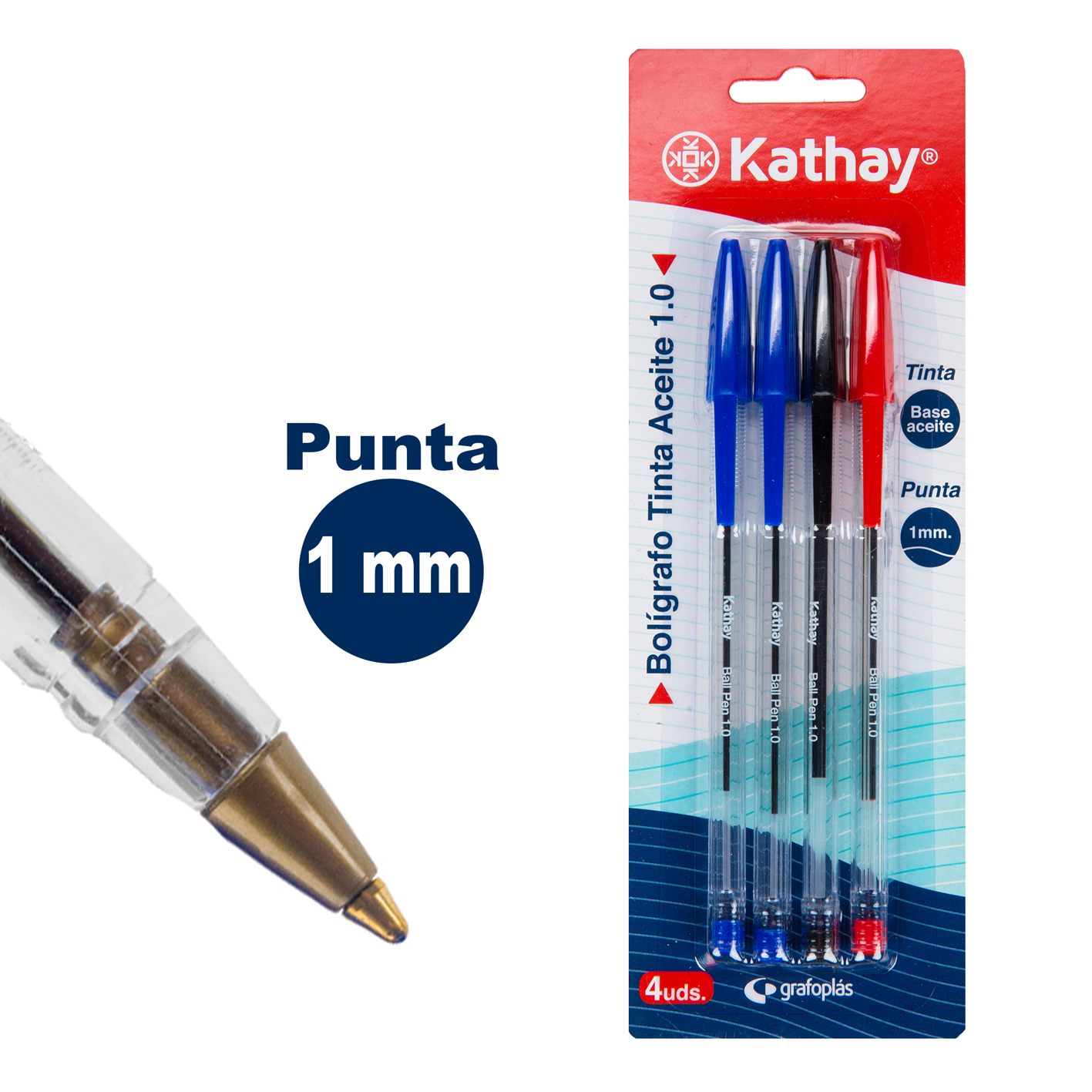 Blíster 4 Bolígrafos tinta aceite surtido CENTAURO