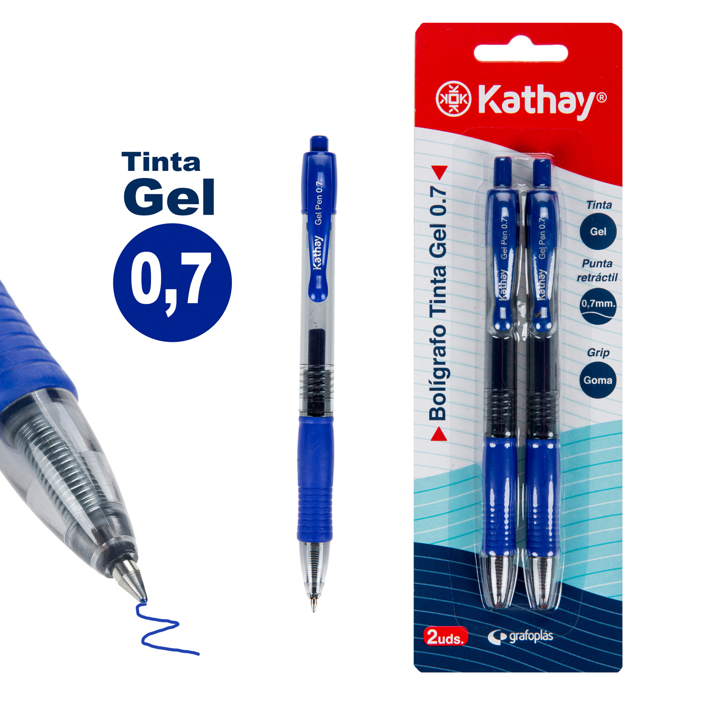 Blíster 2 Bolígrafos 0.7mm tinta gel azul CENTAURO